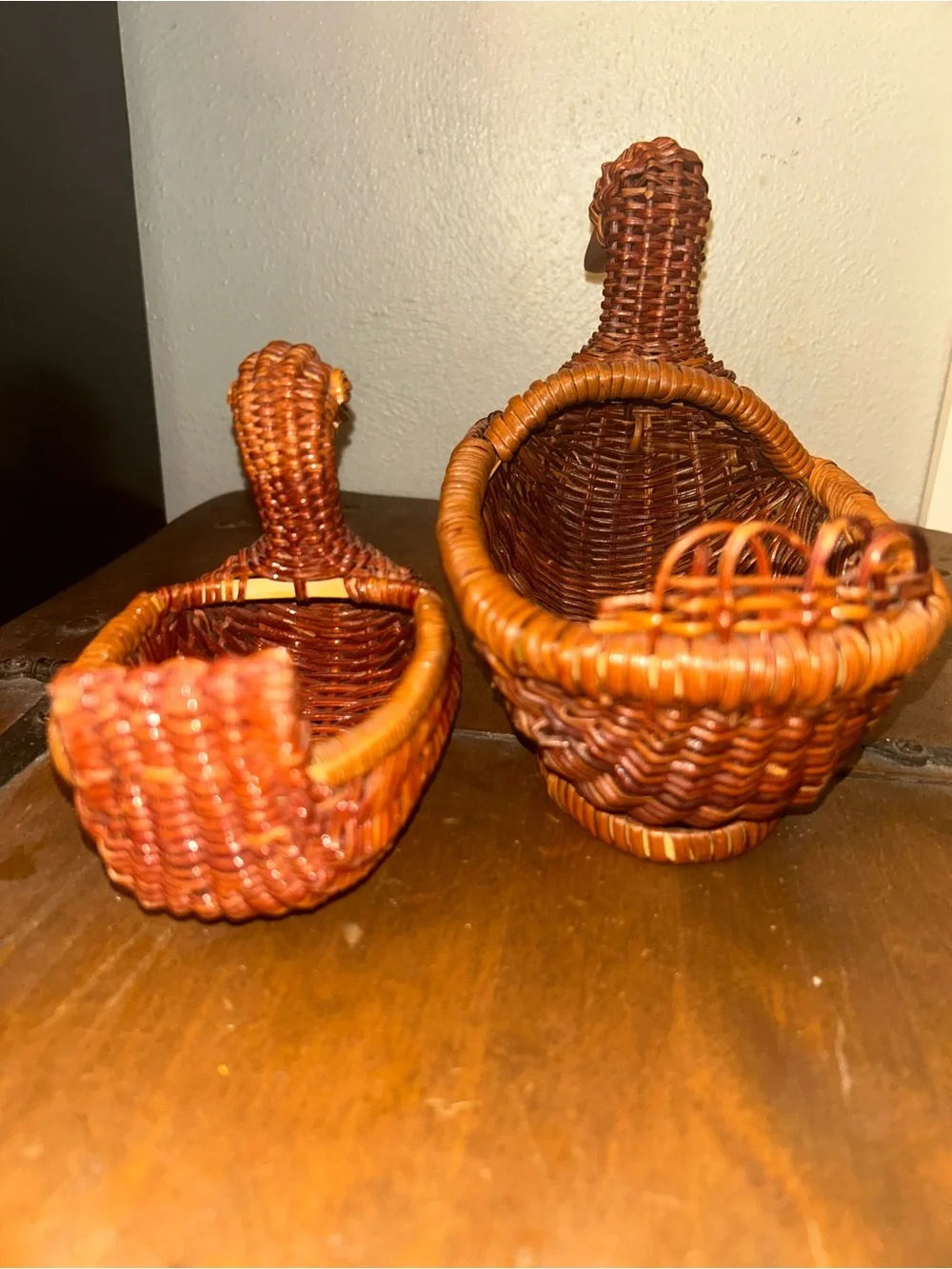 Handwoven Brown Wicker Duck Basket Set - Decorative Home Accent